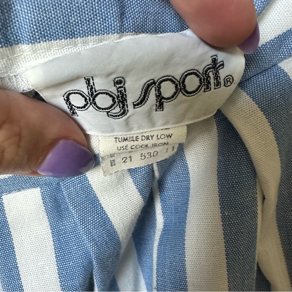 Vintage 80's 90's PBJ Sport Striped High Waisted Shorts Blue White Size 9 - Picture 2 of 7